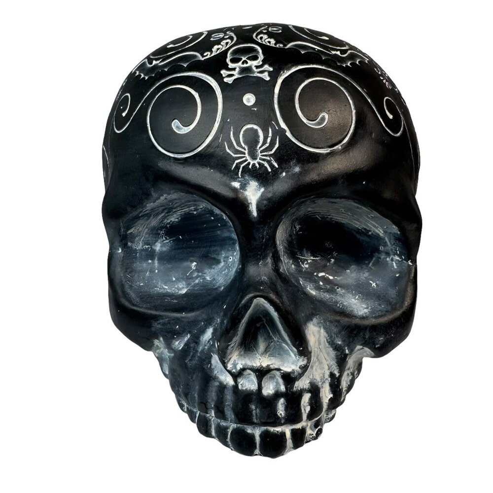 Black Swirly Anatomical Skull Replica Halloween Horror Spider Bats Goth Witchy